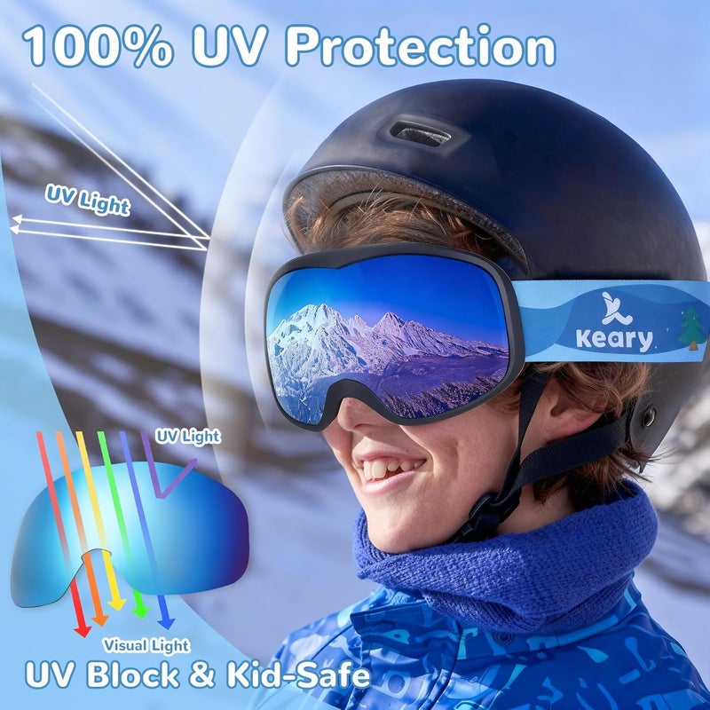 Keary Kids Ski Goggles for 3-14 Snowboard Goggles Kids Toddler Boys Girls Youth Snow Goggles 100% UV Protection Anti-Fog - Image 3